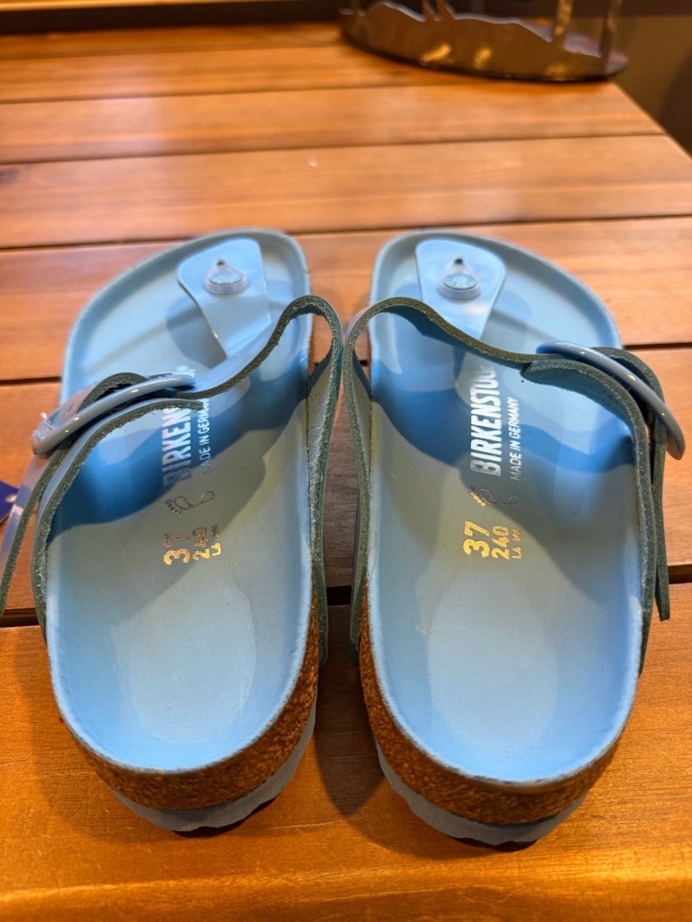 Birkenstock Gizeh Leather and Cork Thong Sandals in Light Blue Size EU 37 - Picture 3 of 7